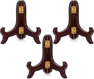 FdcZeyxior 3 PCS 4" Easel Plate Holder, Brown Wooden Display Stand Folding Small Plate Stand for Display Small Picture Stands for Decorative Picture Frame Book Dish Artwork