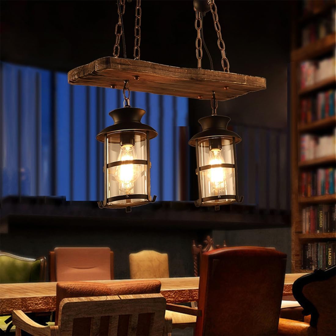 Lampe suspendue vintage en fer et verre lustre rétro industriel à 2 têtes E27 hauteur réglable