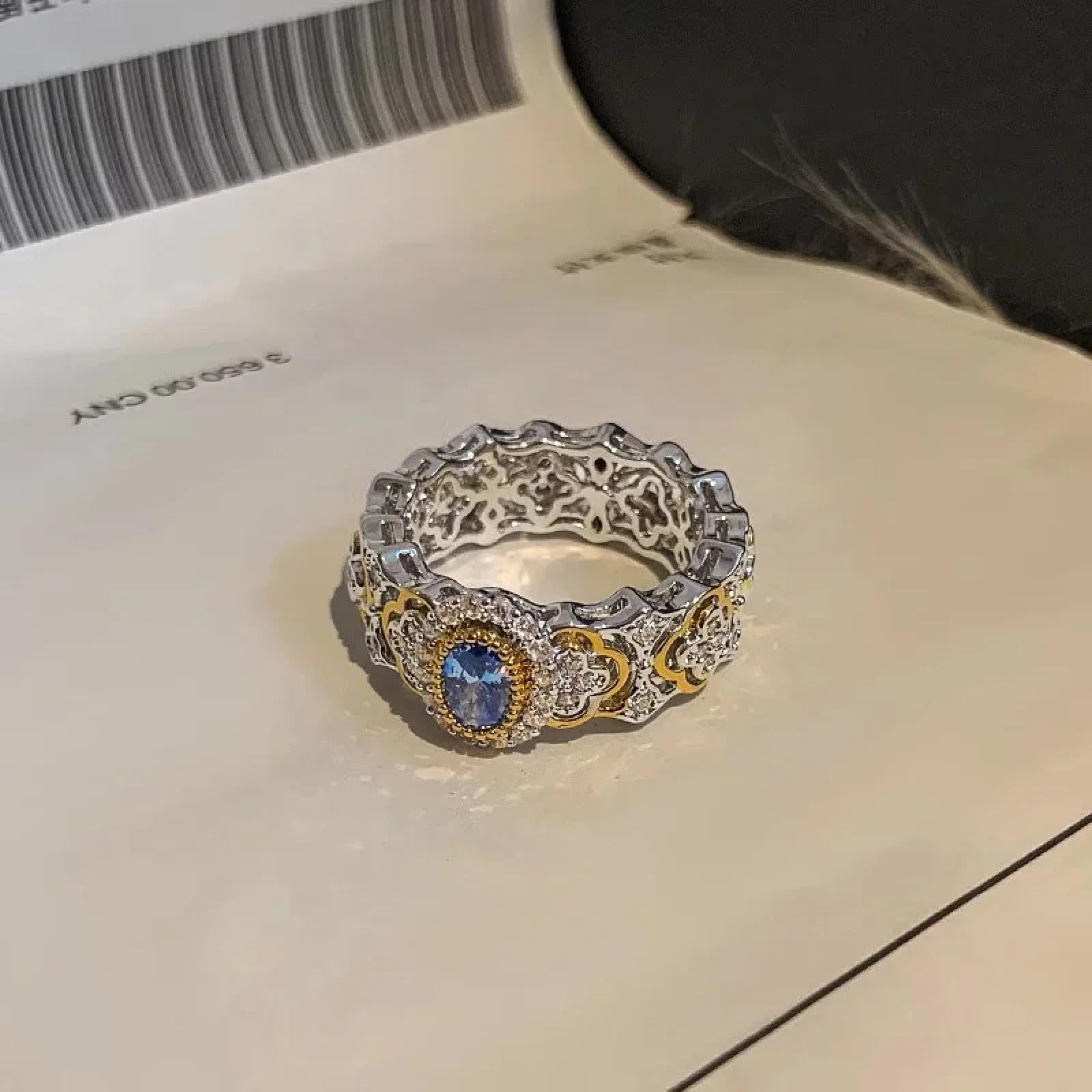 Ring Ringe Damen Bijouterie Herren Französischer Vintage Saphir Zirkon Ring Für Damenmode Nischenparty High-End Exquisiter Glänzender Zeigefingerring