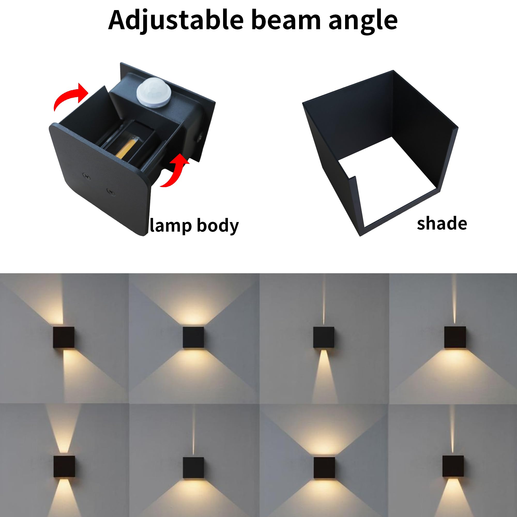 KarlpaSW Outdoor Wall Lights with Motion Sensor 2pack,12W Up Down Outside PIR Lights,Mains Powered 3000K Warm White IP65 Black LED Wall Sconce for Front Door,Garage,Porch - Image 4