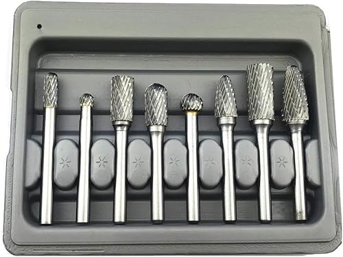 Juego de fresas de carburo de 14 pulgadas de diámetro de vástago 8 piezas de doble corte de borde giratorio lima de metal pulido herramienta de