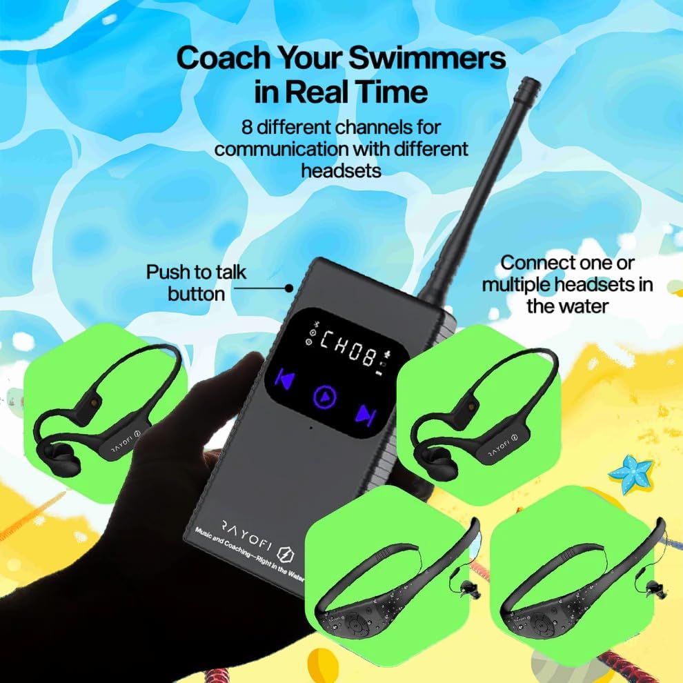 Rayofi SwimComm + T6 Bundle, Bone Conduction Headphones, Bluetooth 5.4, Waterproof IPX68, Open Ear Headset, Black, with Radio Transmitter for Swimming - Image 3