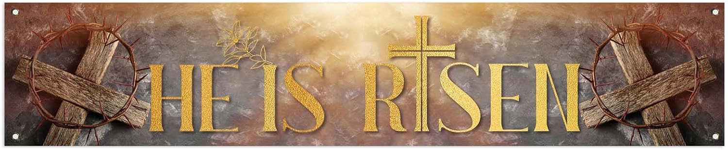 Jiudungs He is Risen Banner for Fence He is Risen Easter Decor Religious Easter Resurrection Scene Deocrations and Supplies for Home Classroom Office