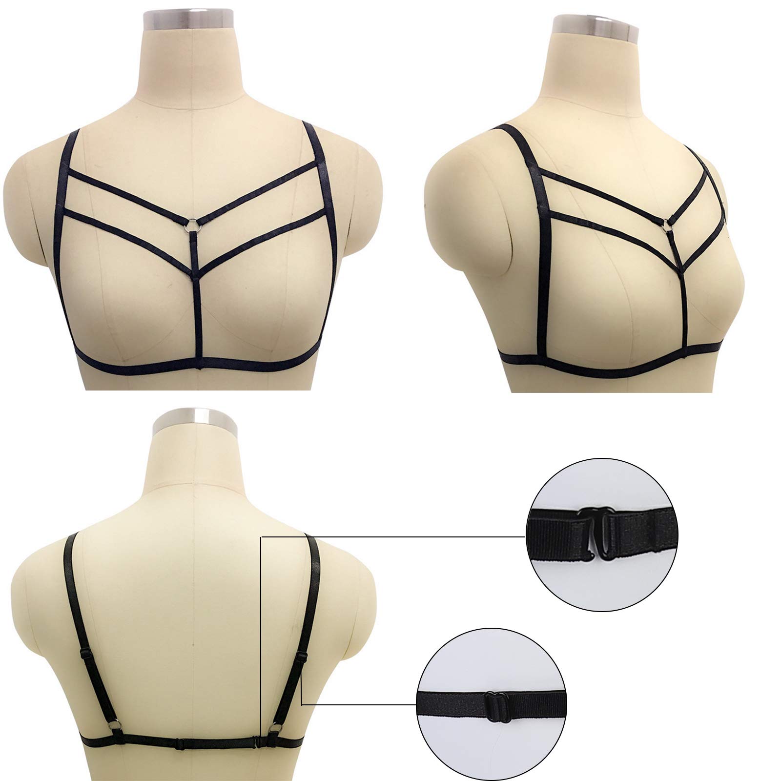 LIVE4COOL Women Harness Elastic Cupless Cage Bra Sexy Lingerie for Women Adjustable Hollow Out Crop Top Exotic Strap Bra: Black Kit
