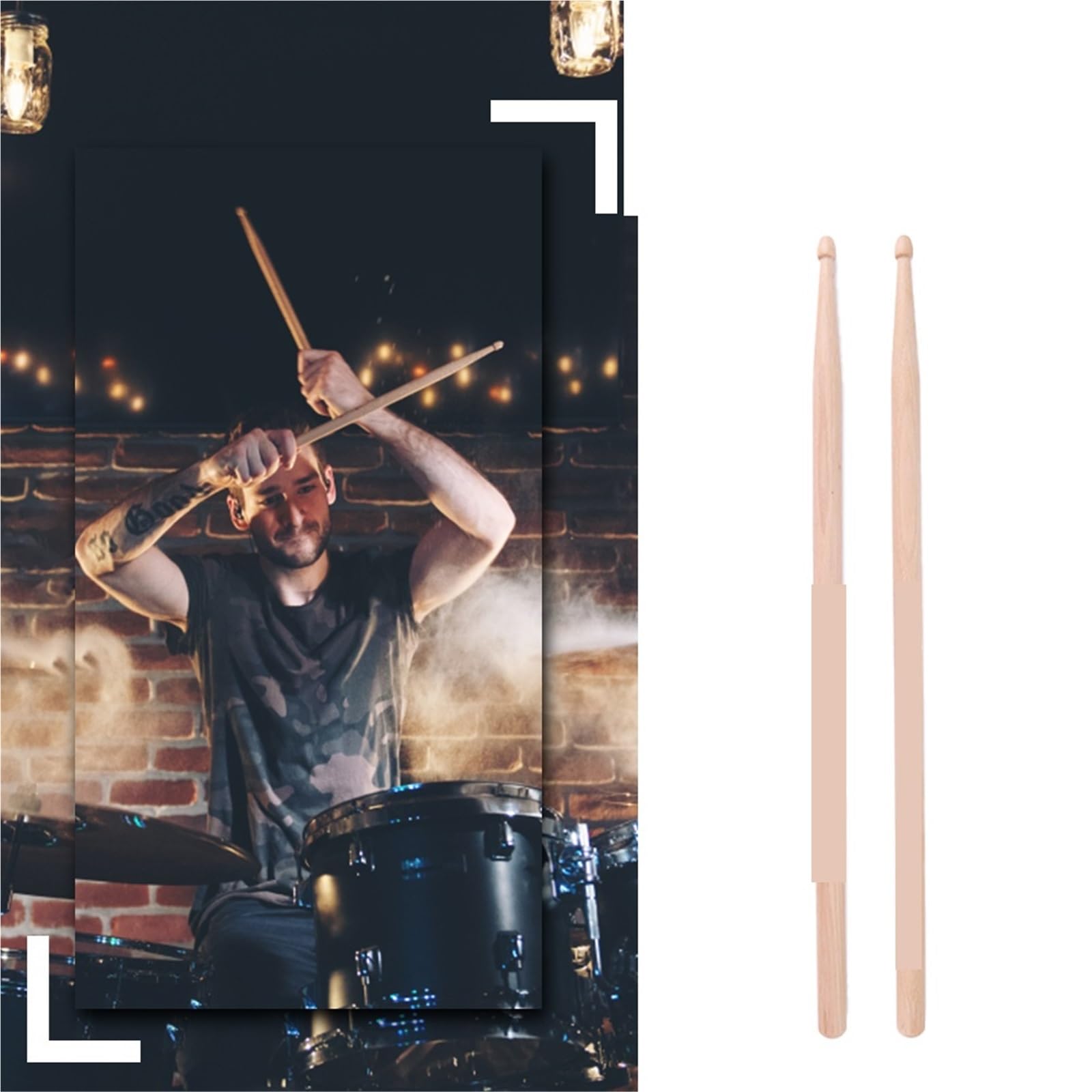 Baquetas De Tambor 2 Baquetas de Jazz con Peso y Tono consistentes y Punta de Madera for batería acústica/electrónica.(5A)