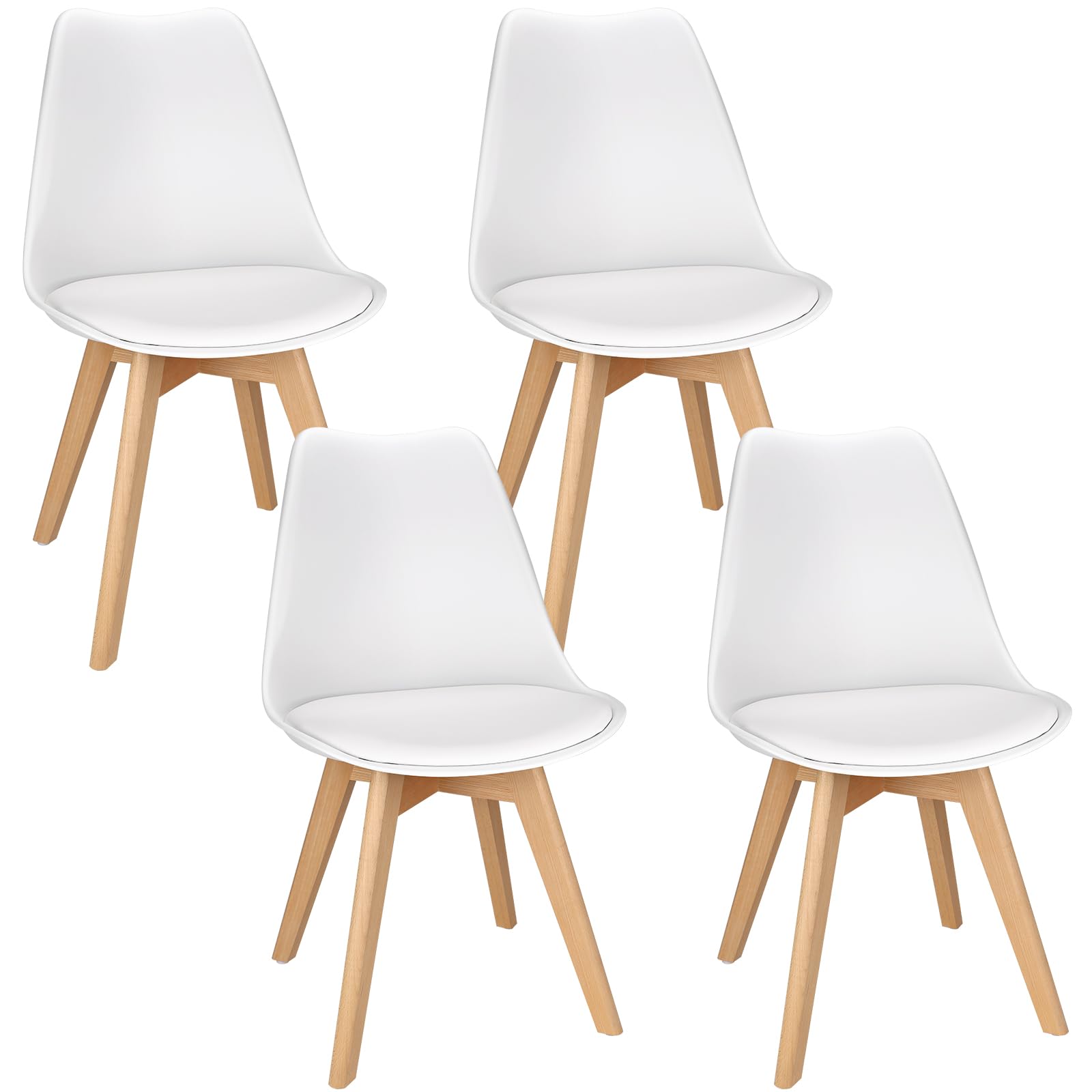 FRUOGO Juego de 4 sillas de comedor con patas de madera maciza de haya, diseño escandinavo, sillas de cocina tapizadas con cómodos cojines de asiento para comedor, cocina, salón, dormitorio