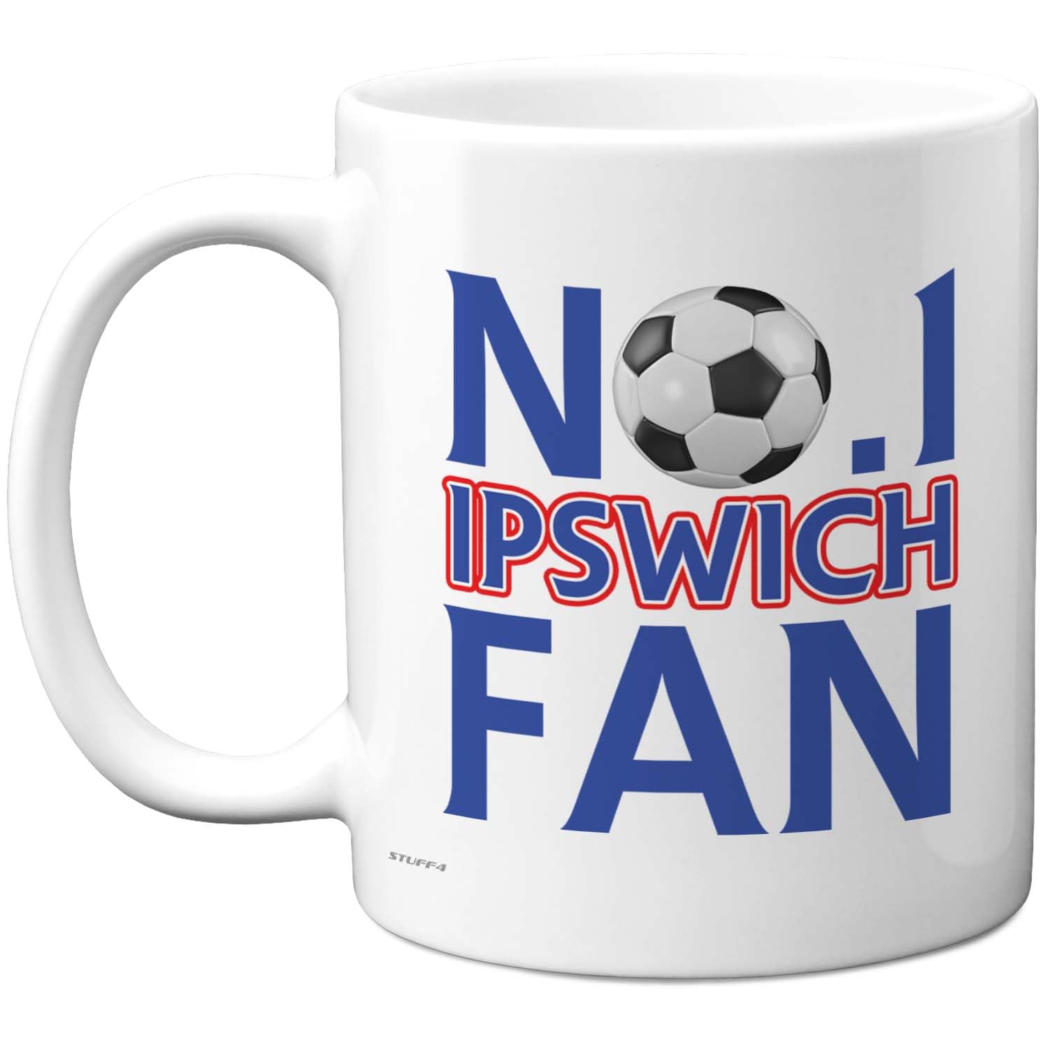 Stuff4 Novelty Mug for Ipswich Fans - No. 1 Ipswich Fan - Bold Blue & Red Football Design - Cheerful Supporter Gift - 11oz Ceramic Gloss Mug