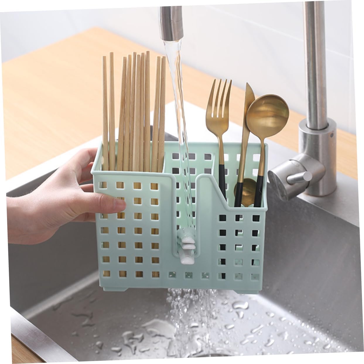 SHOWERORO 2pcs Dishwasher Utensil Chopsticks Drain Basket Kitchen Sink Dish Drying Rack Utensil Drying Storage Basket Wall-mounted Countertop
