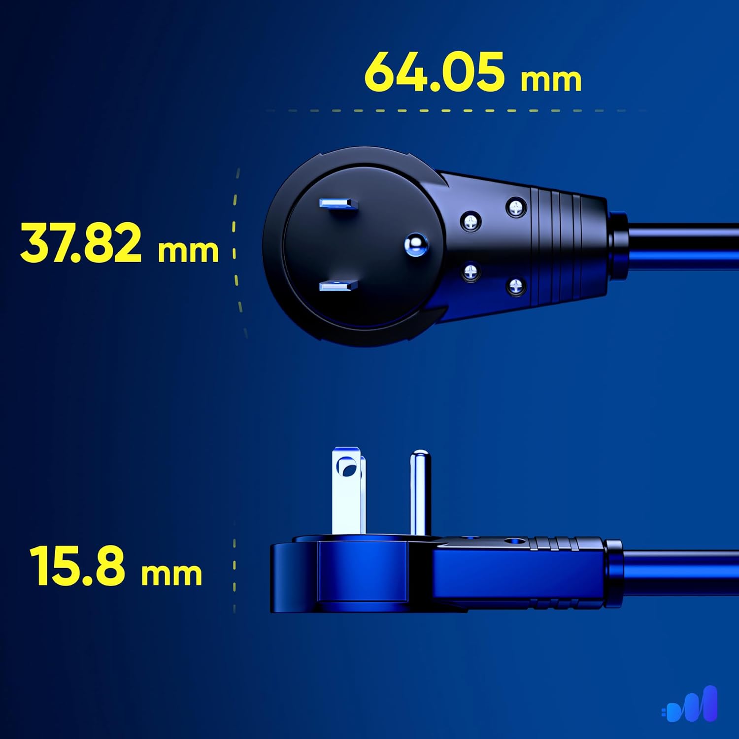 Maximm Cable 6-Inch (0.5 Foot) 360° Rotating Flat Plug Extension Cord/Wire, 3 Prong Grounded Wire - 5 Pack - Black UL Certified