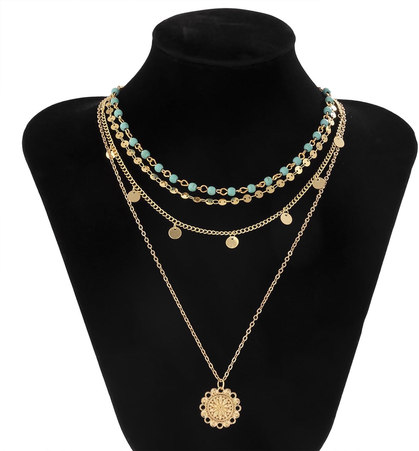 Layered Boho Necklaces for Women Gold Coin Pendant Necklaces Stackable Turquoise Choker Necklace for Women Western Jewelry - Image 4