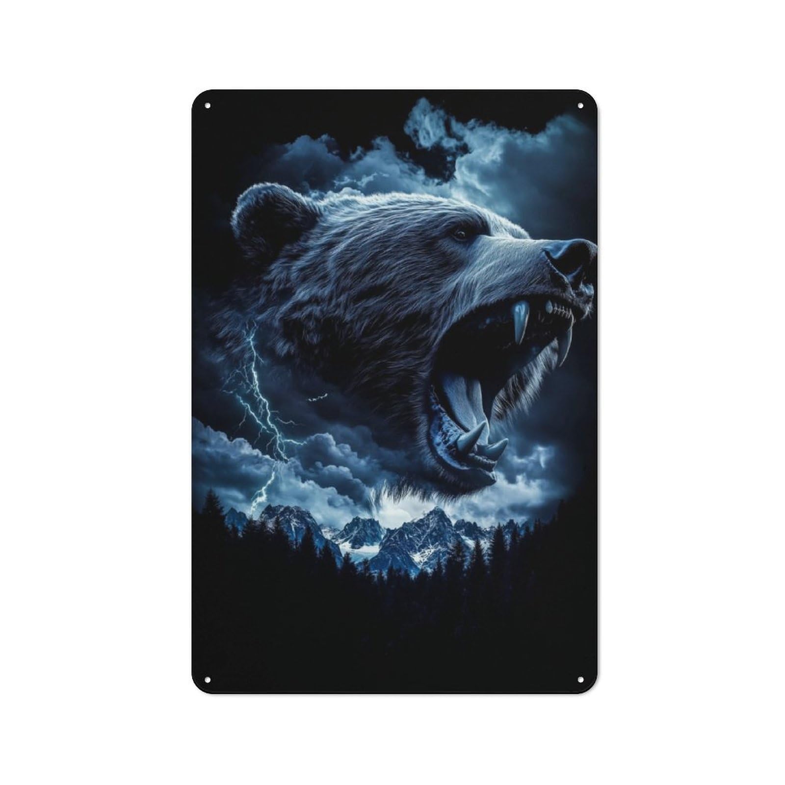 Grizzly Bear Roar Classic Metal Wall Decor 30x20cm, Metal Wall Plaque for Office, Study, Studio Or Hallway
