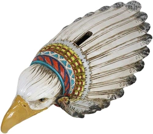 Miniatura 2 de Ebros Gift Wildlife Native Animal Spirit Rústico Águila calva con colorido tocado de jefe indio Piggy Coin Money Bank Jar Figurine