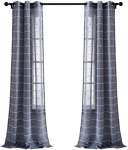 Lush Decor Farmhouse - Par de paneles de cortinas traslúcidas con textura y ojales, 38 pulgadas de ancho x 84 pulgadas de largo, azul marino