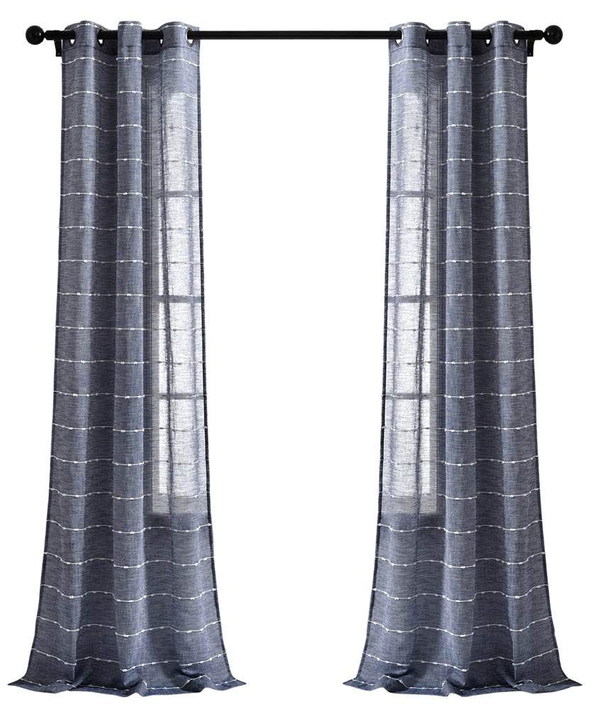 Lush Decor Navy Farmhouse Textured Grommet Sheer Window Curtain Set (84" x 38"), 84" x 38