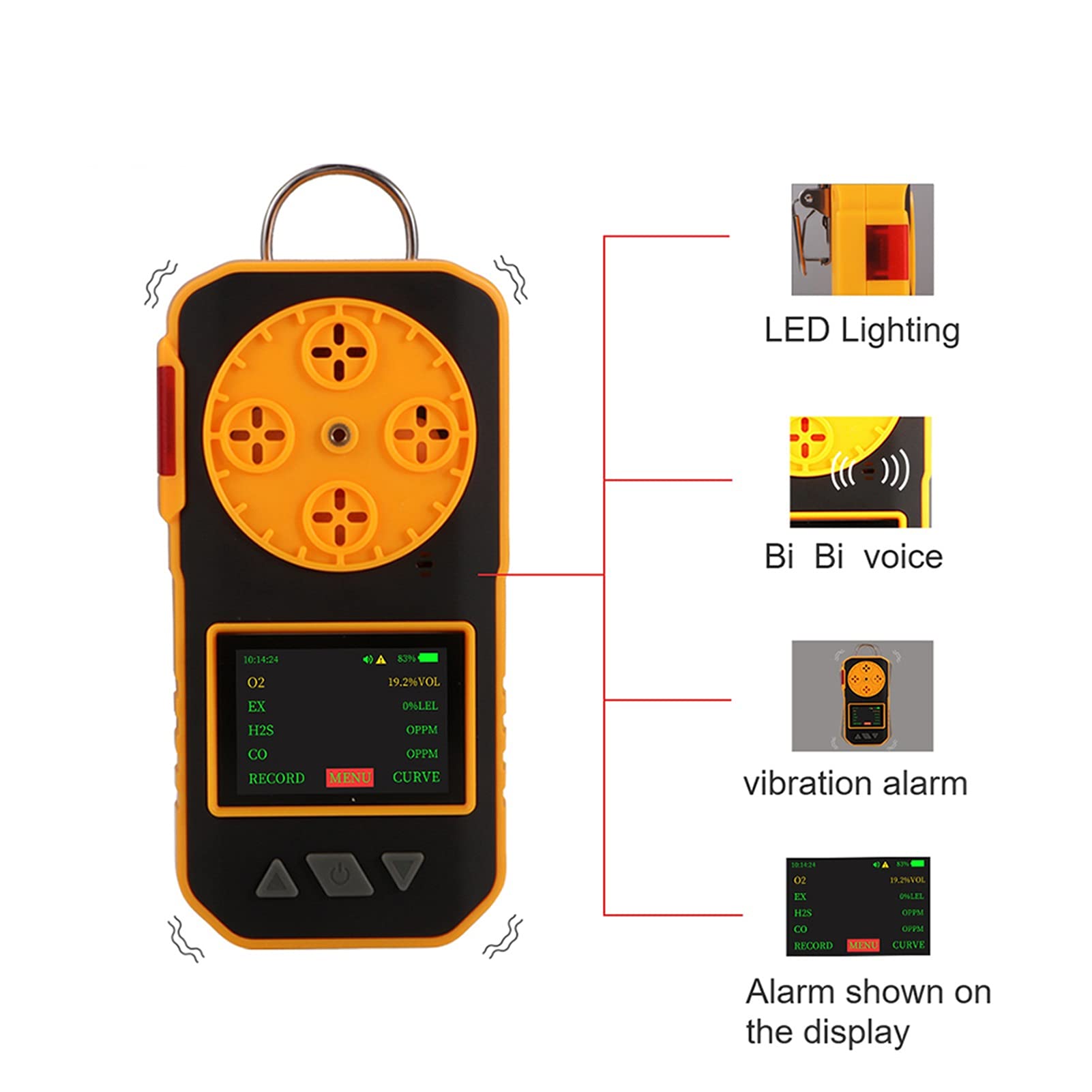 Yunseity Detector de Gas, 4 en 1 CO H2S O2 LEL Monitor de Gas Medidor Yunseity Detector de Gas, 4 en 1 CO H2S O2 LEL Monitor de Gas Medidor