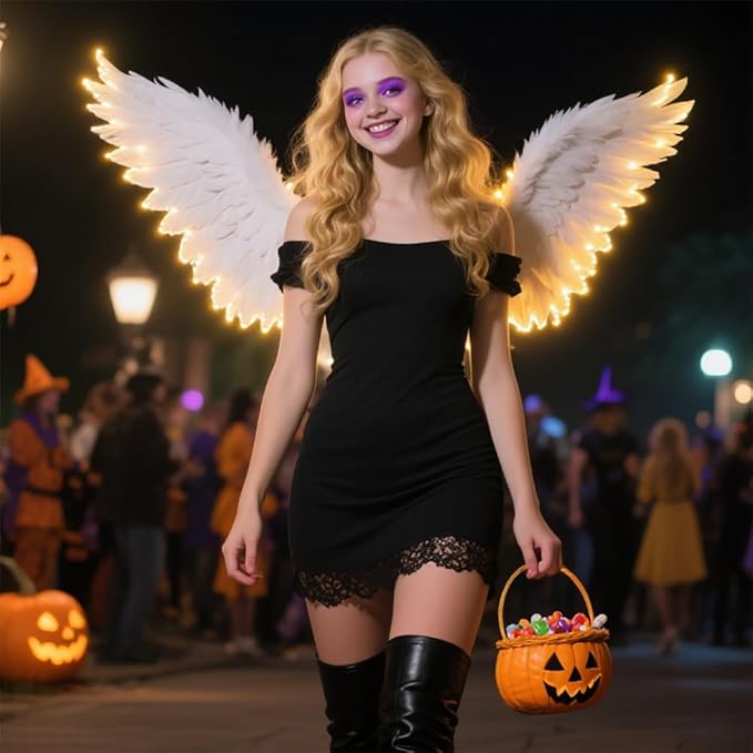 Disfraz de ángel Alas y Halo Blanco para Niñas Mujeres Halloween miniatura 6