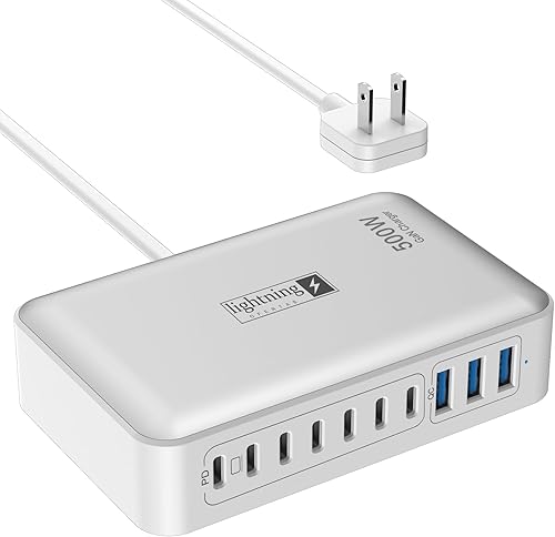 Miniatura 9 de Bloque de Cargador USB C de 10 Puertos, Estación de Carga USB de 450W para Múltiples Dispositivos, 5 Tipo C + 5 USB A Concentrador de Carga GaN PD,