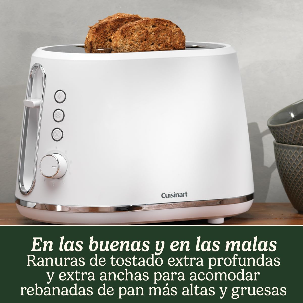 Cuisinart Tostadora de 2 rebanadas | Ranuras extra profundas, ideales para pan grueso | Palanca de elevación | 7 niveles de tostado más descongelación | Disponible hervidor a juego | Blanco