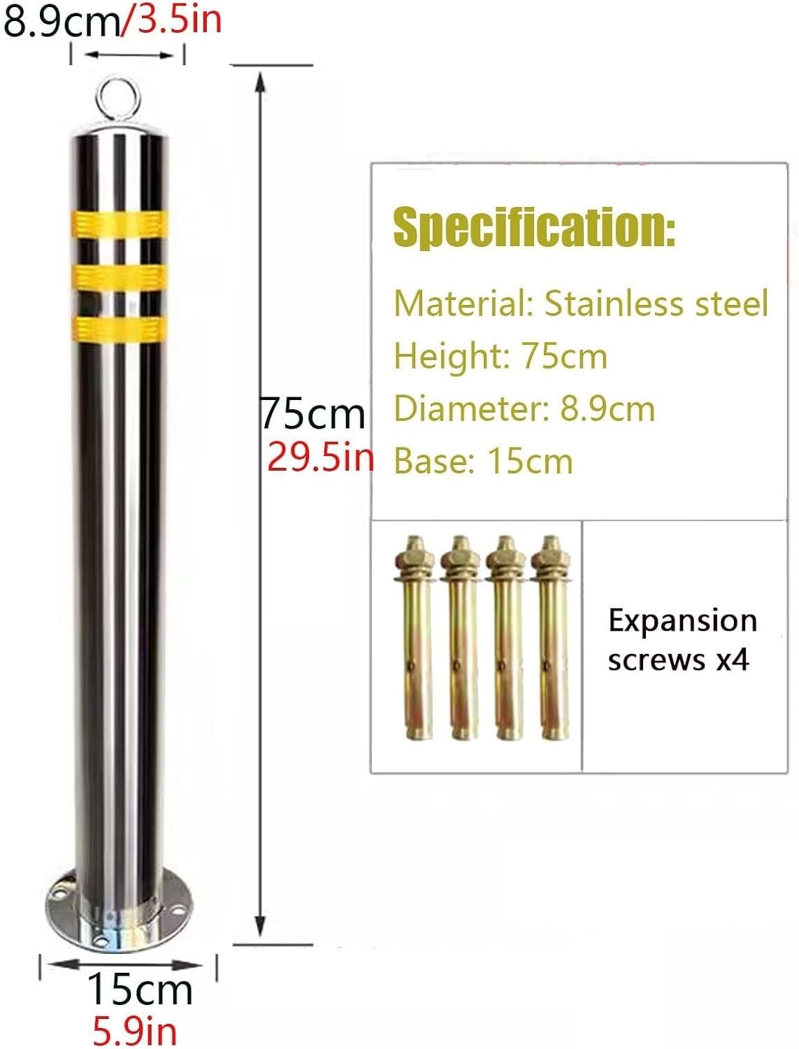 Cono De Tráfico, Barrera De Seguridad, Poste Delimitador, Bolardo Reflectante, Bolardo De Seguridad De Acero Inoxidable con 4 Pernos De Anclaje, Poste Delimitador De,2Pack