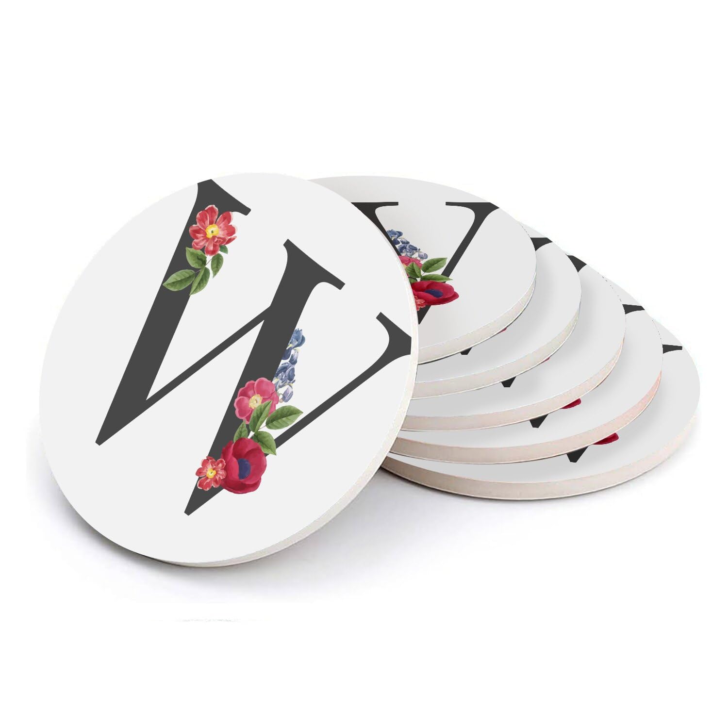 Sous-verre ronds en céramique W table fleurie lot de 6