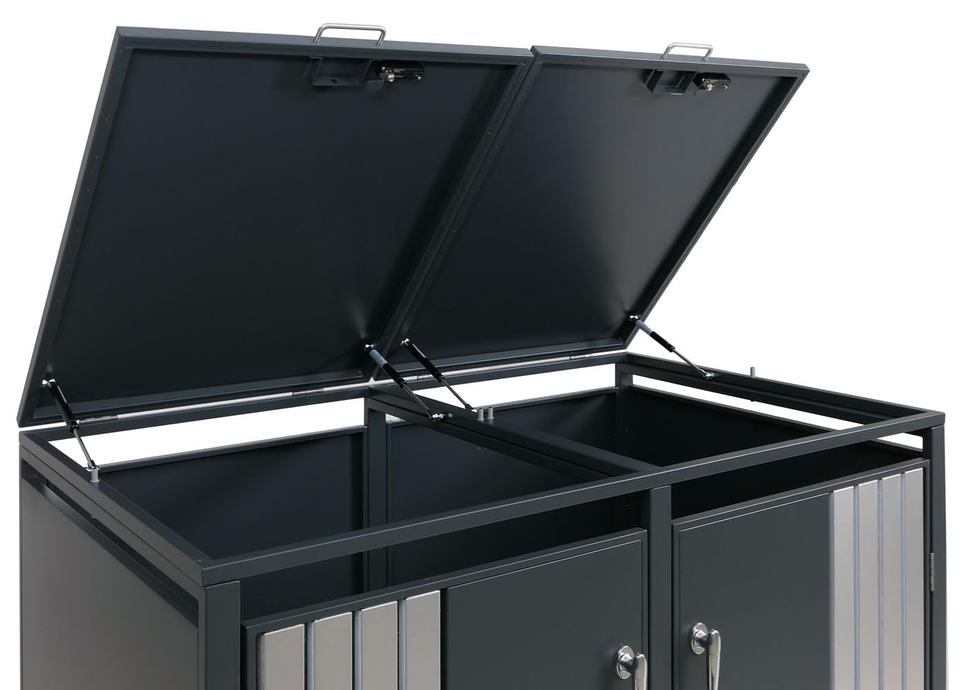 Mendler 2er-Mülltonnenverkleidung HWC-O67- anthrazit Edelstahl | Mülltonnenbox, mit Deckel, Metall, 122x132x84cm, 53kg