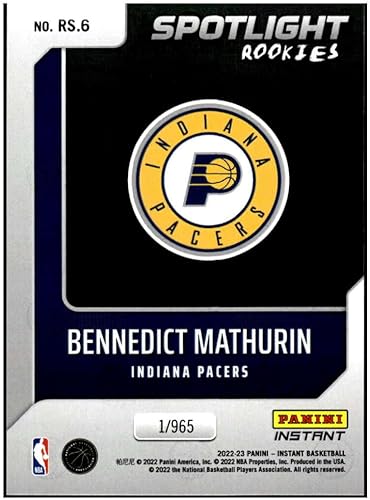 Miniatura 2 de BENNEDICT MATHURIN RC 2022-23 Panini Instant Spotlight Rookies 9656 Pacers NM-MT NBA Basketball