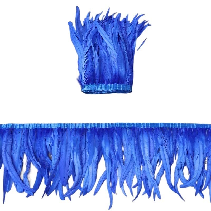 Ruban de plume de coq bleu 1m pour artisanat couture et carnaval