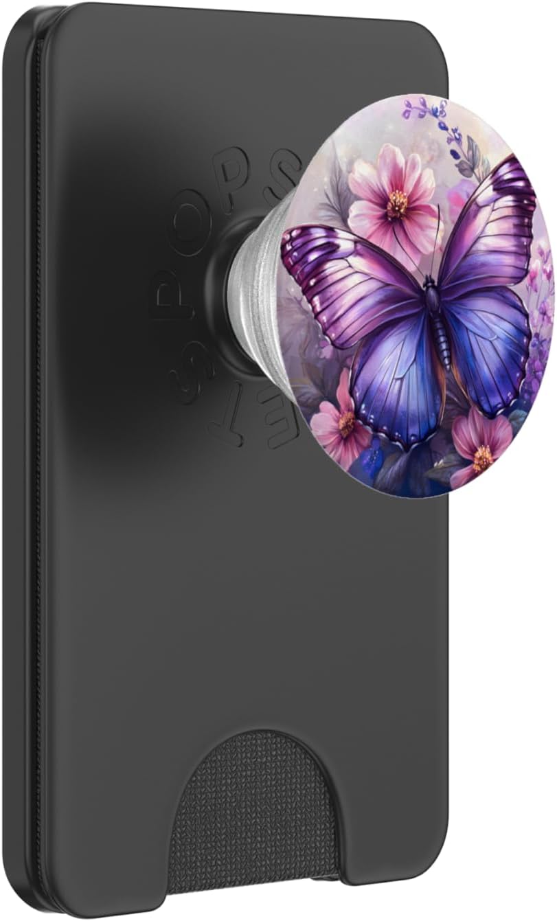 Purple Butterfly PopSockets PopWallet for MagSafe