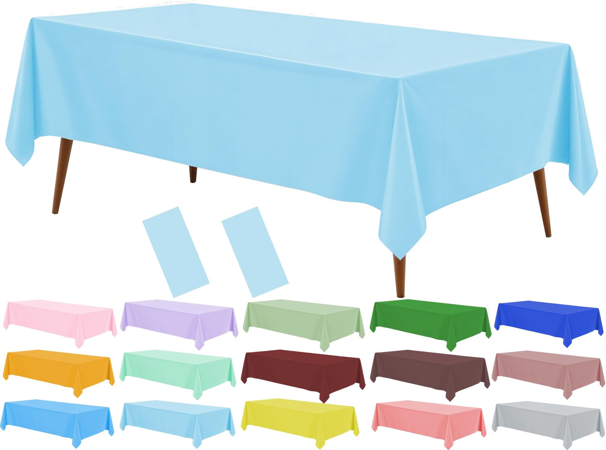 Baby Blue Plastic Tablecloth (2 Pack), 54 x 108 inch Dining Table Cover for Rectangle Table, Light Blue Disposable Tablecloths for Decor Parties, Birthday, Bridal Shower, Wedding