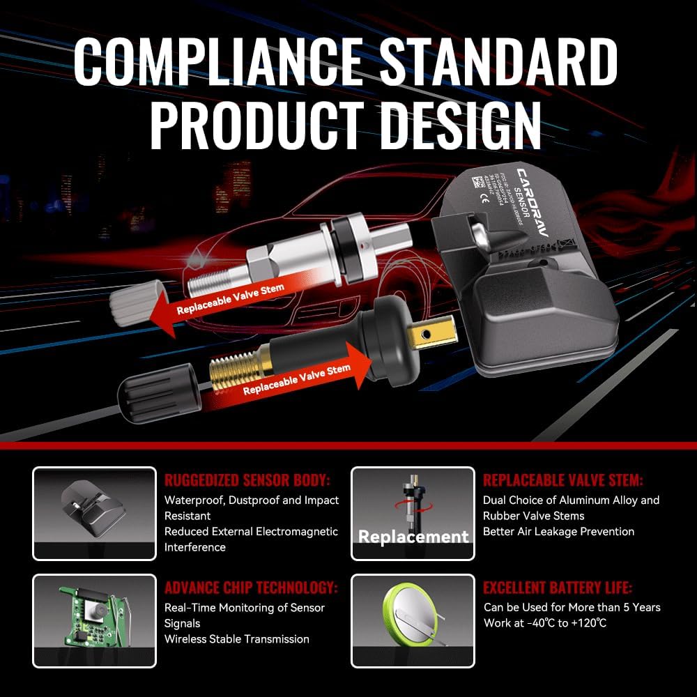 Tire Pressure Monitoring System Sensor for BMW MINI Rolls Royce, 433MHz Real-time TPMS Sensor Replaces 36106790054 36106856277 4 Pack - 4 Replaceable Valve Stems