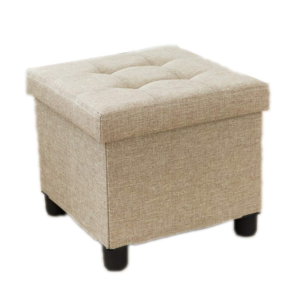 Tabouret de rangement boîte pliante lin beige pouf ottomane repose-pieds