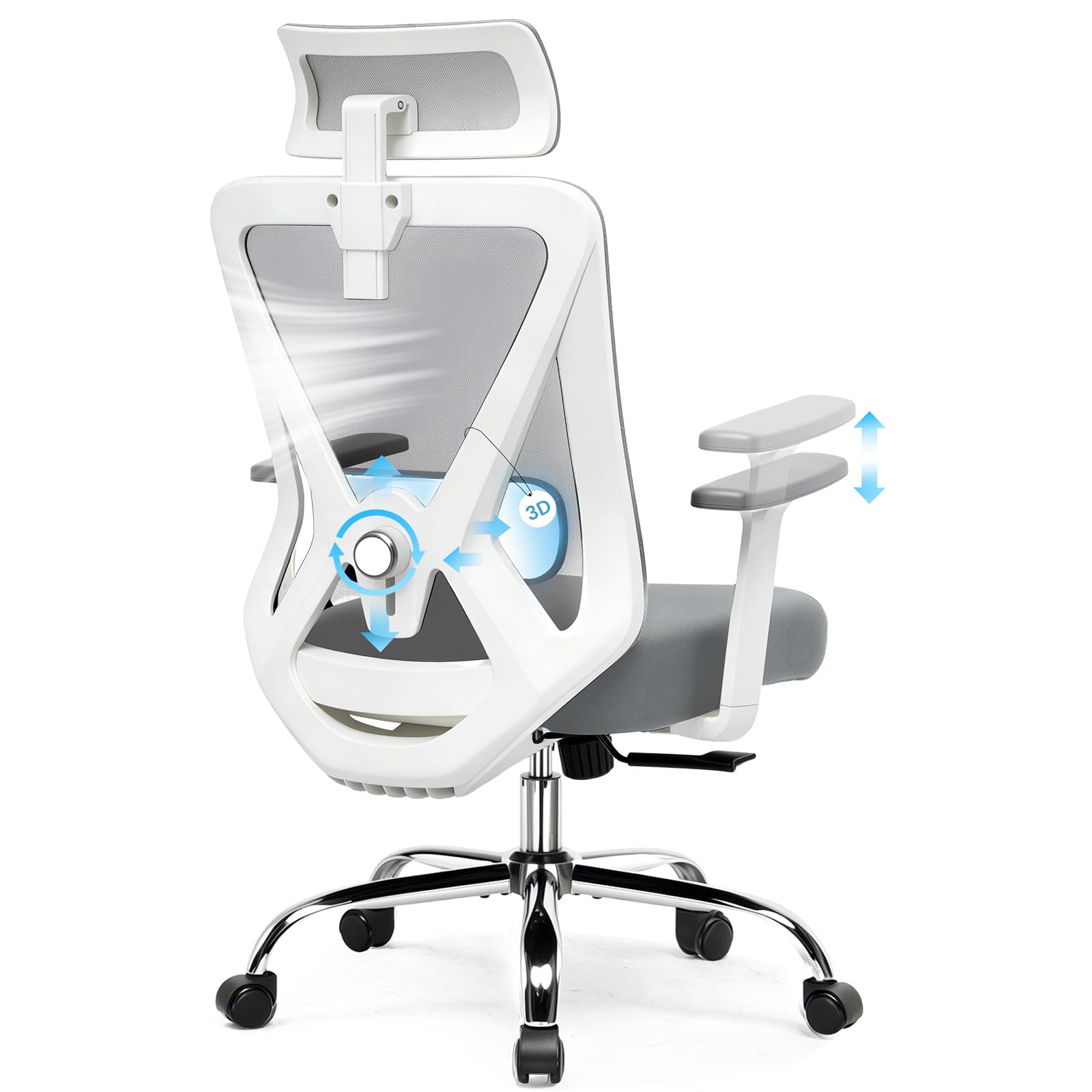GTPLAYER Office Chair Ergonomic High Back Computer Desk Chair with 3D Lumbar Support Adjustable Armrests Swivel Rocking Mesh Executive Chairs Grey