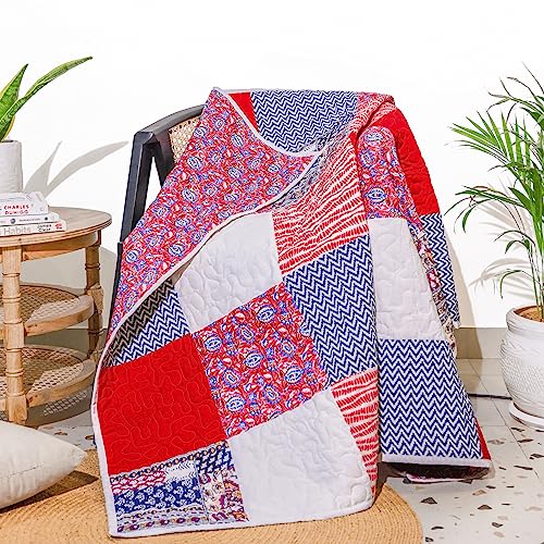 Patchwork Quilt Blanket 50 X 60 Inches Boho Luxury Reversible Soft 100% Cotton Quilted Throw Warm Indian Vintage Decorative For Sofa And Couch #TOP25