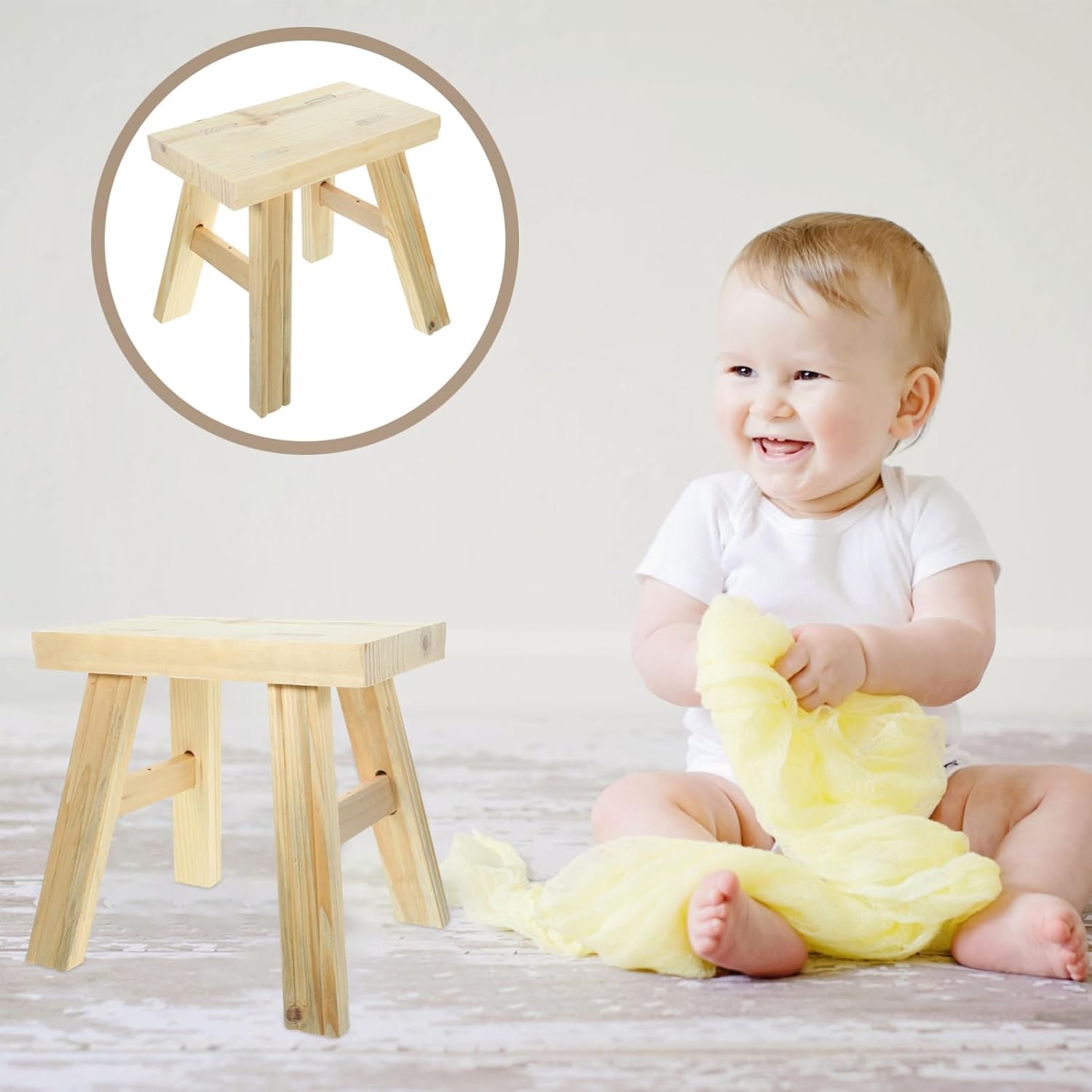 Sosoport Wooden Step Stool for Boys and Girls Non-Slip Household Stool for Bathroom and Living Room Lightweight and Easy to Move
