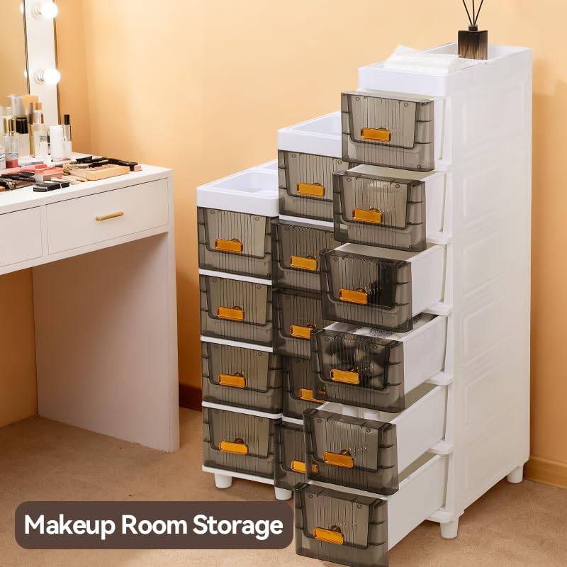 Image of LDQ Slim Storage Cabinet with Drawers - Durable Waterproof PP Organizer for Bathroom /Kitchen /Health - Small Spaces, Snacks, Display & Retail (6layers)