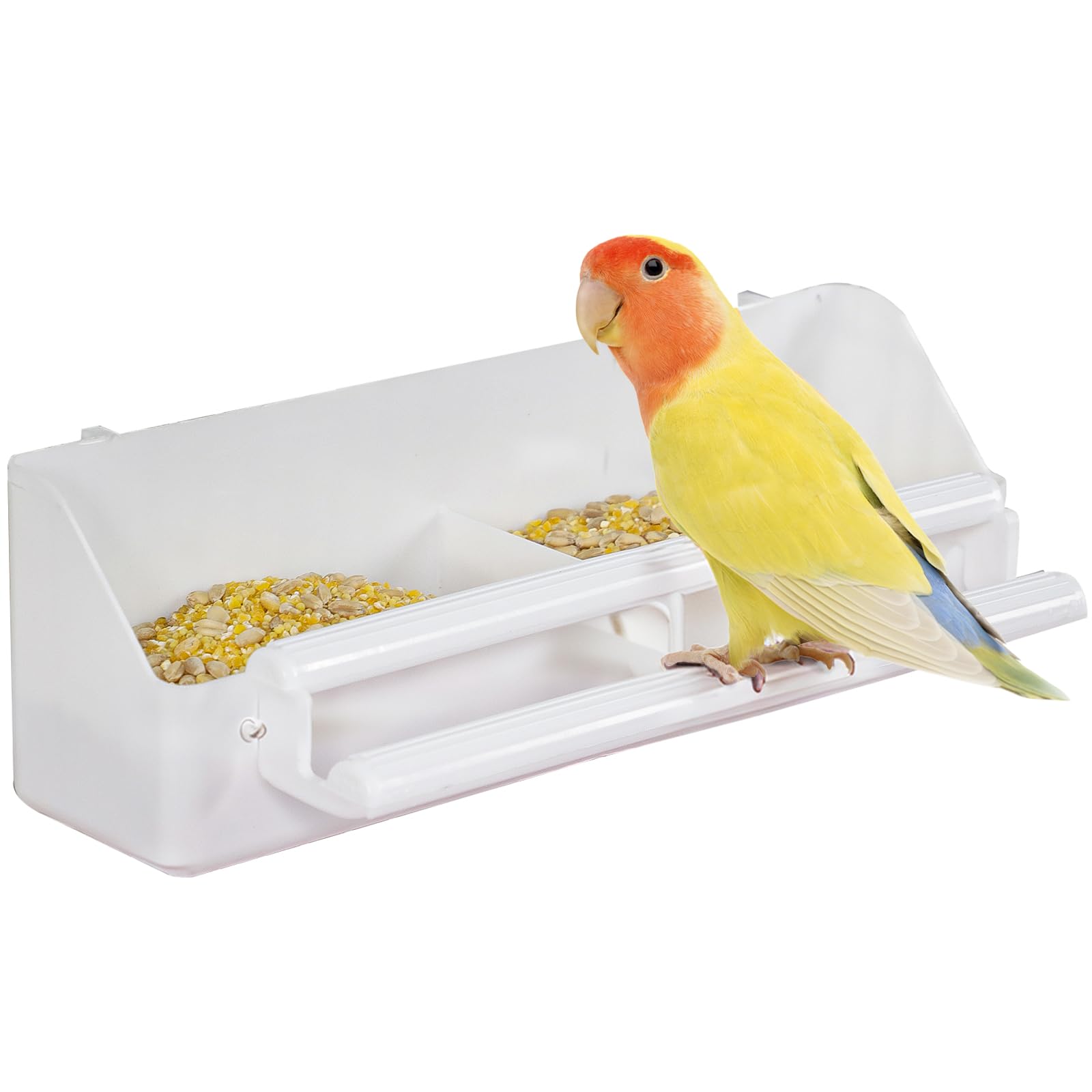 Pawfly 1 Pack Bird Feeder for Cage Hanging Plastic Feeder with Hooks Bird Water Dispenser with Perches Water Feeders for Cage Parrot Food Bowl for Parakeet Cockatiel Canary