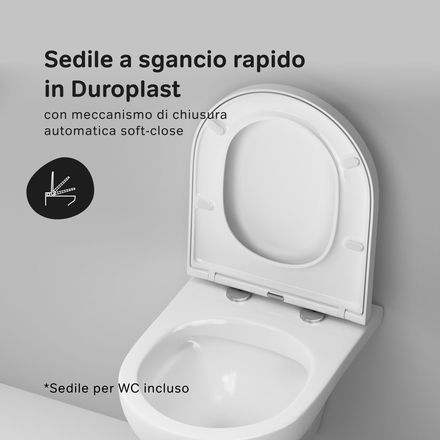 AM.PM Hit - WC sospeso senza bordo, sedile WC con abbassamento automatico, abbassamento automatico, WC sospeso senza bordo, in ceramica, con risciacquo profondo, FlashClean,
