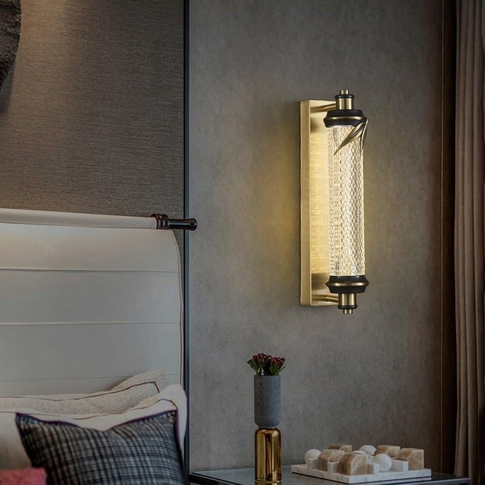 Applique da Parete per Interni in Ottone con Paralume in Acrilico Stile Cinese Moderno 10W LED 13,5 Cm Lampade da Parete per Camera da Letto Comodino Soggiorno