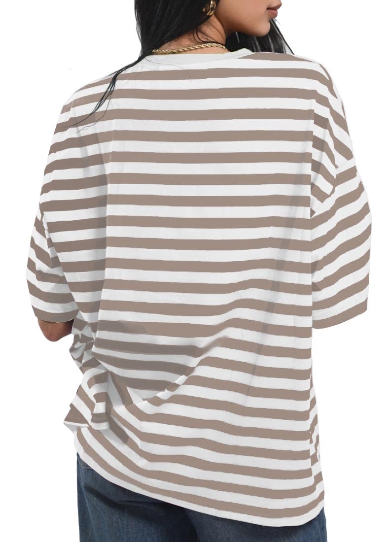 PANOZON Donna T-Shirt Oversize a Righe a Blocchi di Colore a Manica Corta a Girocollo T-Shirt Casual a Manica Corta Tops Loose