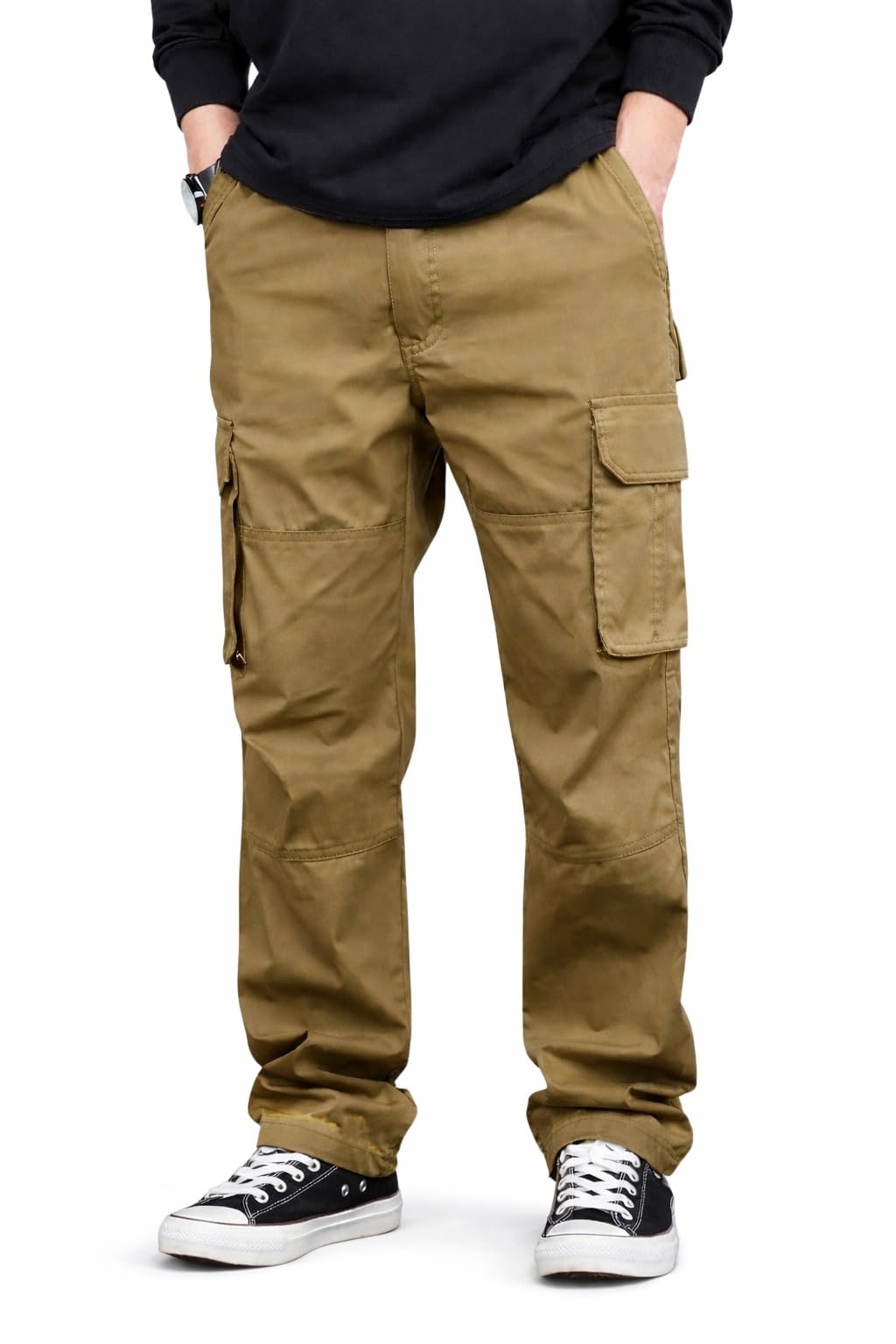 Cargo Pants for Men | Cotton Cargo Trousers | Drawstring Waist | Straight Fit Casual Pants | Multi Pocket Utility Wear-image-44