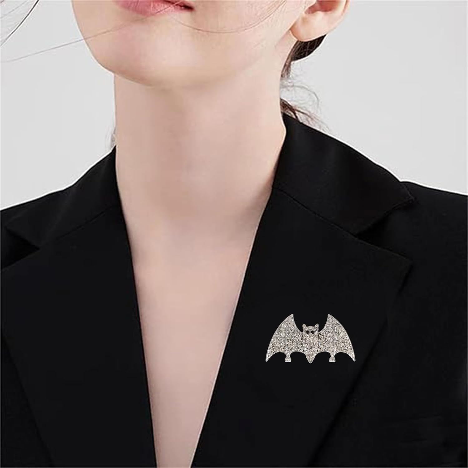 Vintage Bat Brooch Pins for Women Men Gothic Rhinestone Crystal Black White Animal Vampire Wing Bat Brooch Pin Halloween Holiday Party Fashion Jewelry Gift Accessories - Image 2