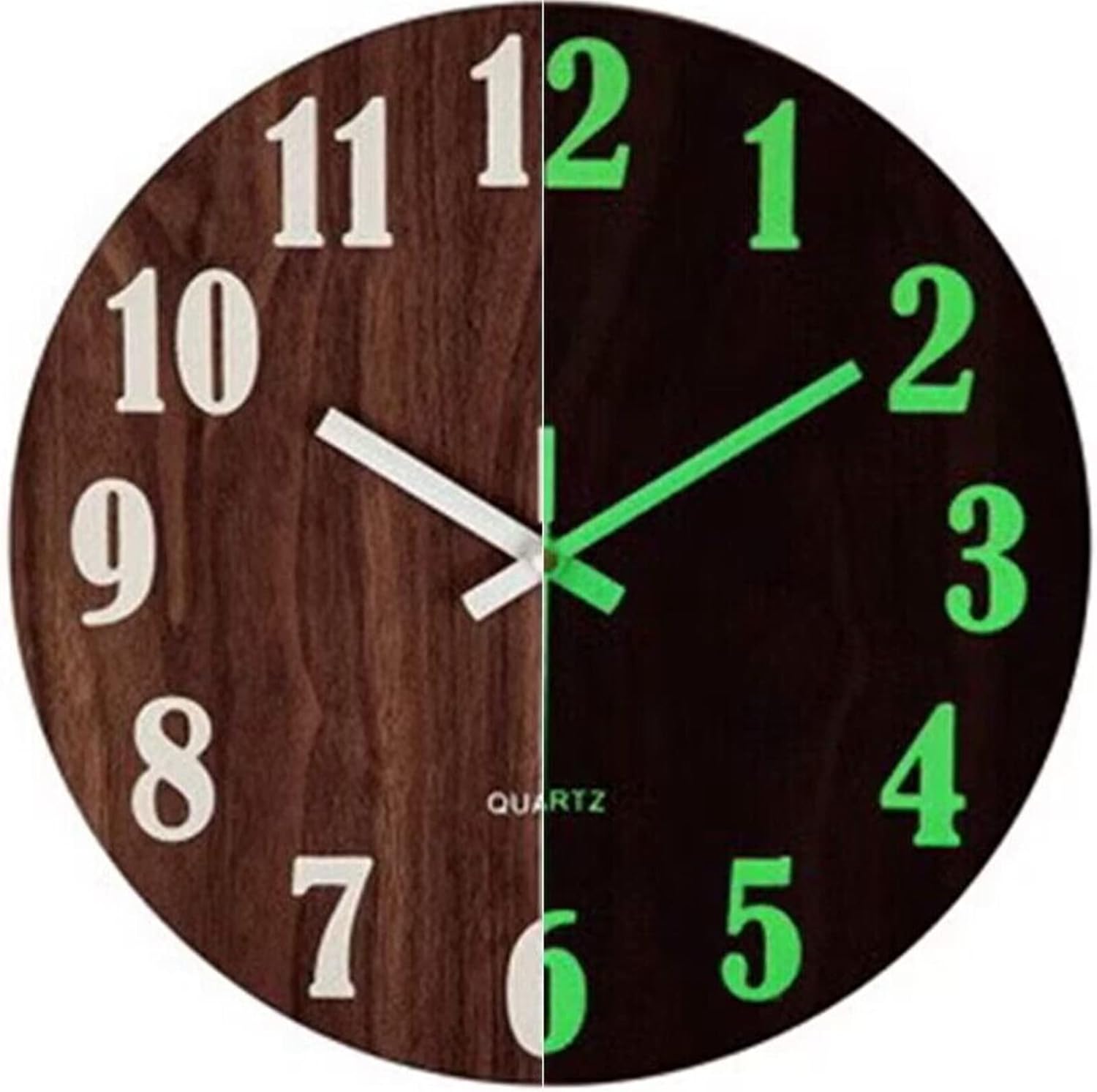 jormey Wall Clock Luminous Wooden Modern Night Light Round Clock,Mute
