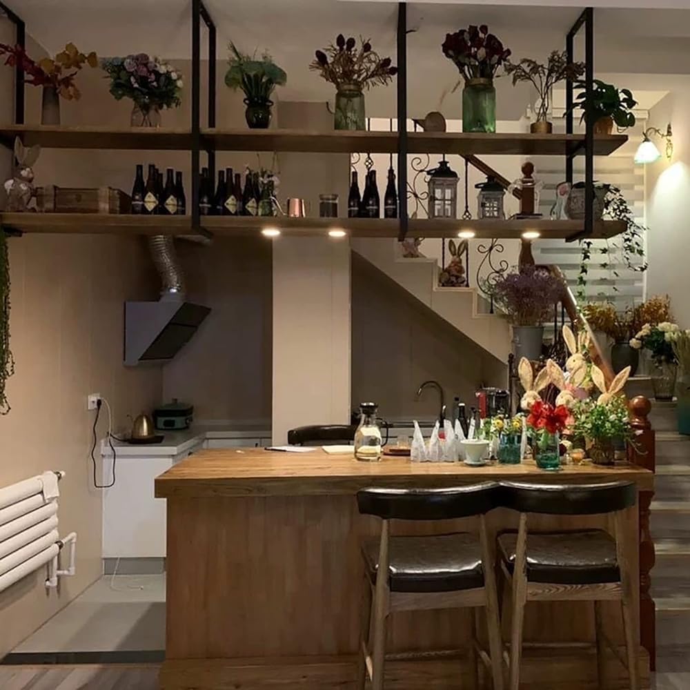 Mensole galleggianti, staffe per mensole da soffitto a 2 strati, scaffale decorativo da parete per bar ristorante, da appendere, facile da installare (dimensioni: 80 x 30 x 60 cm)