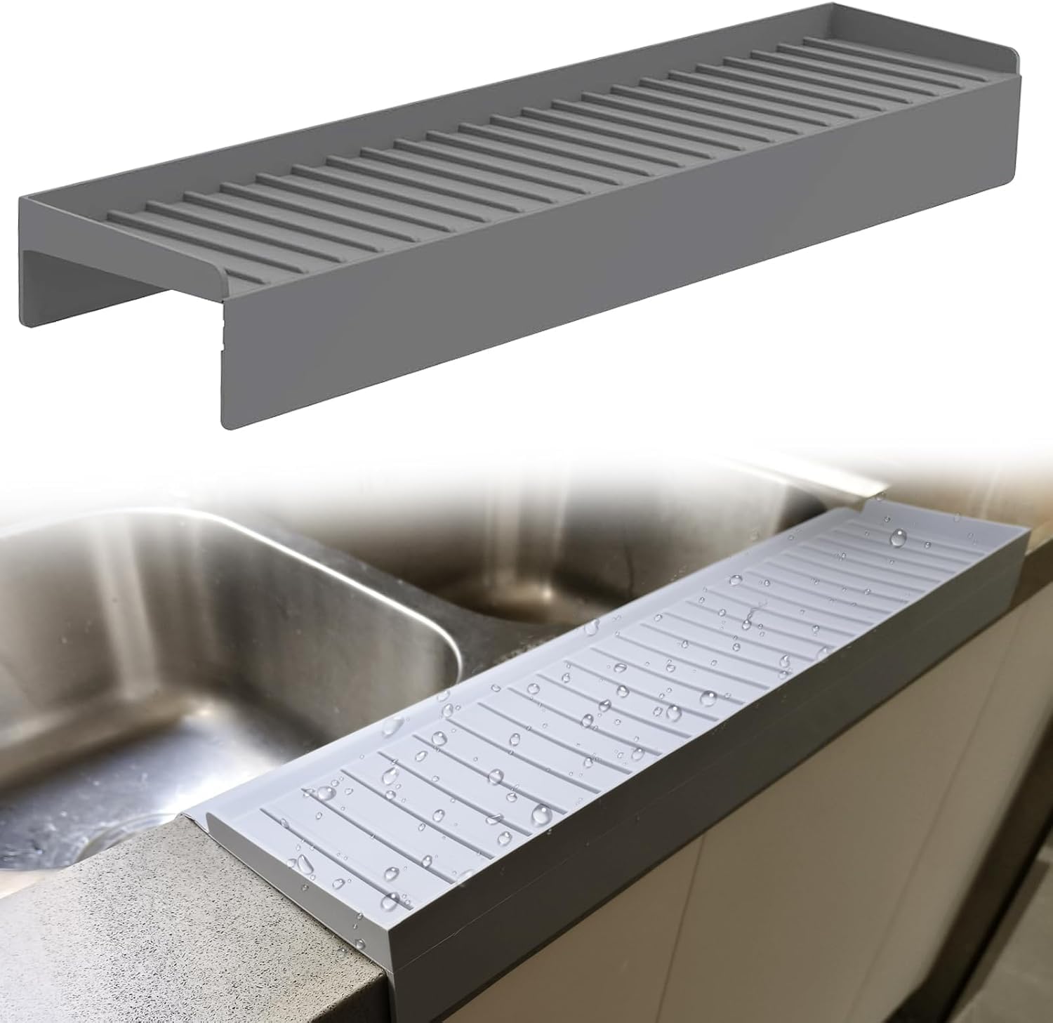 Supvox® 4x20 Inches Silicone Sink Edge Protector, Draining Mat for Kitchen Sink, Splash Guard, Wet & Dry Separation Strip, Easy Clean, Non-Slip, Grey-picture-34