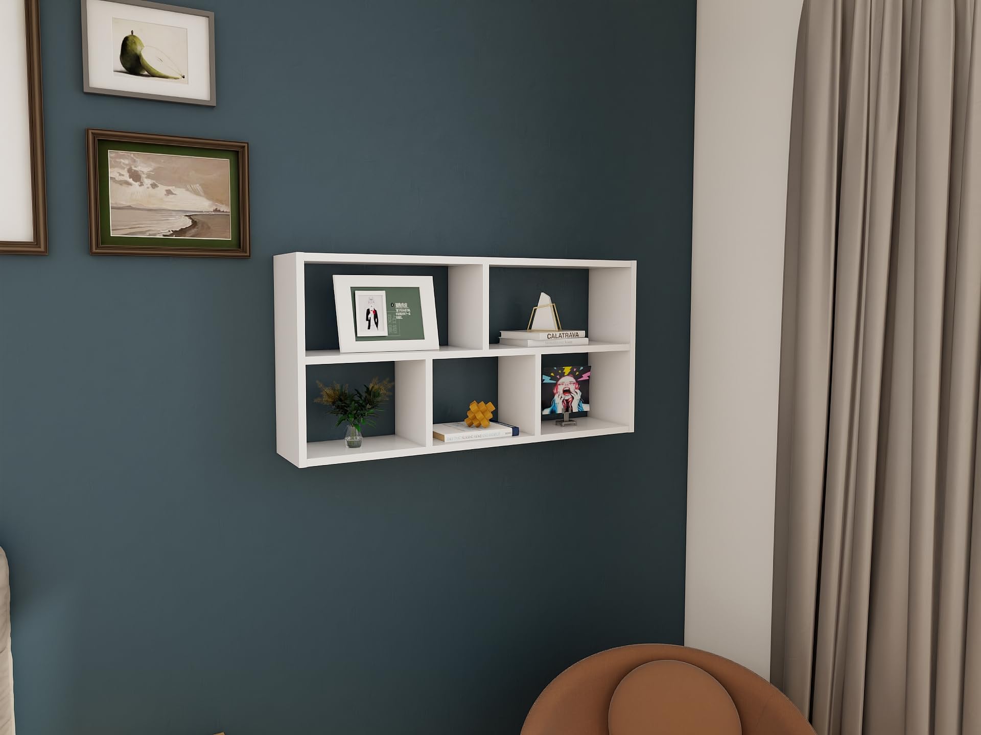 Wandregal Weiß Holz - Bücherregal Wand - Regale für Wände - Wohnzimmer Regal
