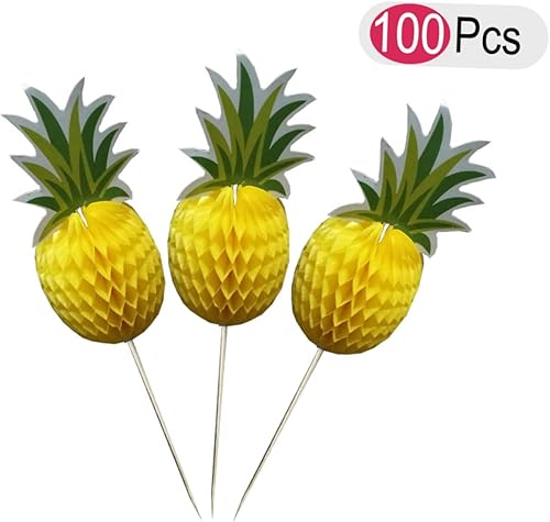 Miniatura 7 de SWOOMEY 100 piezas de decoración de piña para cupcakes de playa, decoración de pastel tropical, decoración de pastel de playa, decoración de pastel