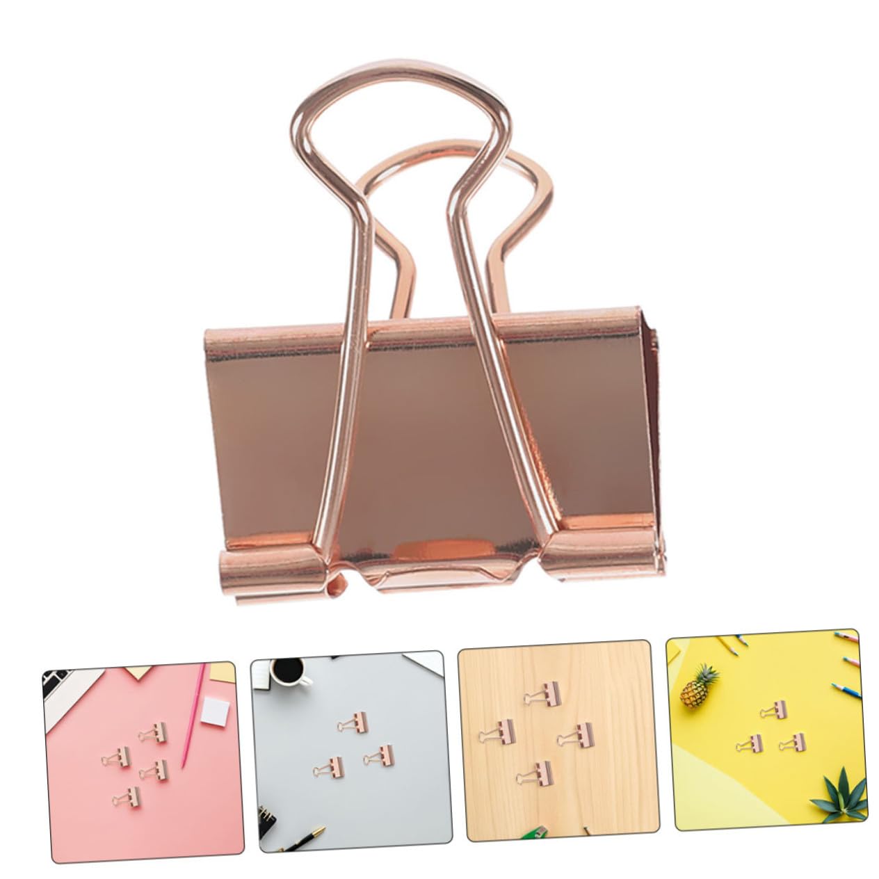 Angoily 100 Stück Metall Binder Clips Roségold Langlebige Elektrobeschichtete Büroklammern mit Starkem Halt Praktisch und Multifunktional für Dokumentenorganisation Schul Bürobedarf