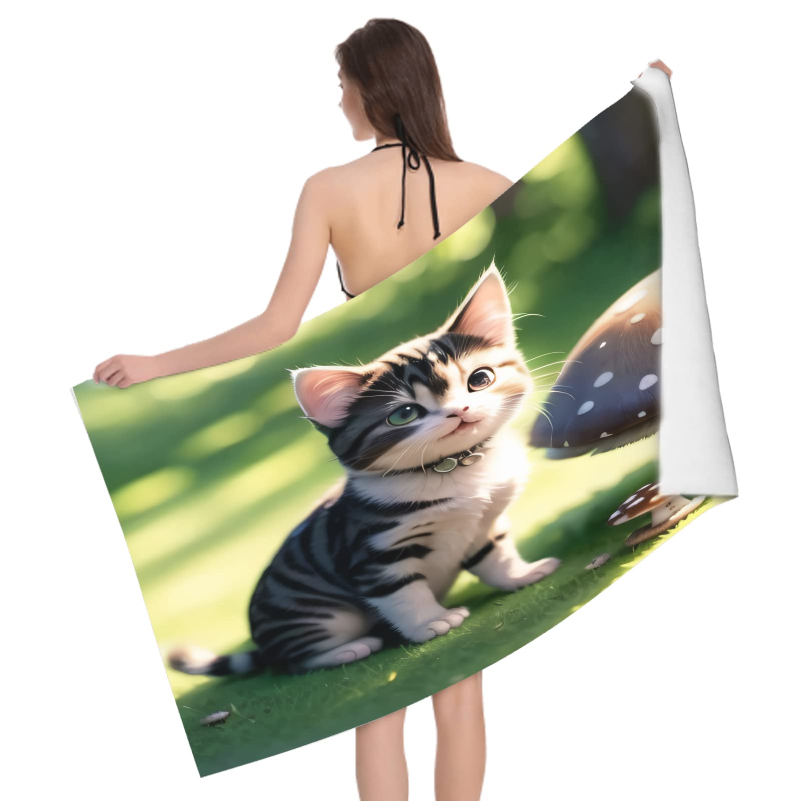 Serviette de Plage 100x200 Chat 3D, Femme Homme, 3D Mignonne Serviette de Bain Grande Microfibre Séchage Rapide Absorbant Drap de Plage pour Bain Voyage Camping