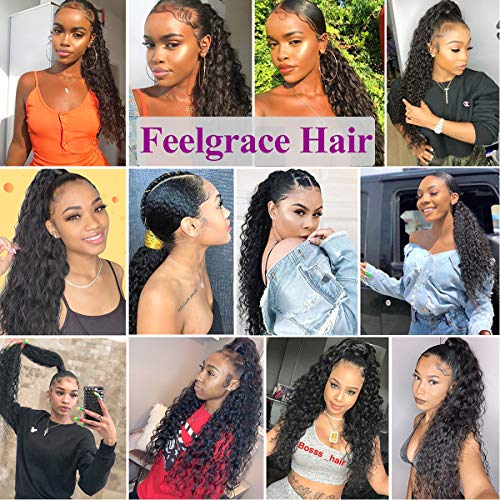 Feelgrace Clip In Ponytail Extension Kinky Curly Human Hair Wrap Around Curly Wavy Ponytails With Magic Paste 10A Real Virgin Brazilian Human Hair Ponytail Hairpiece Fashion Full Hair 16 Inch thumb #4