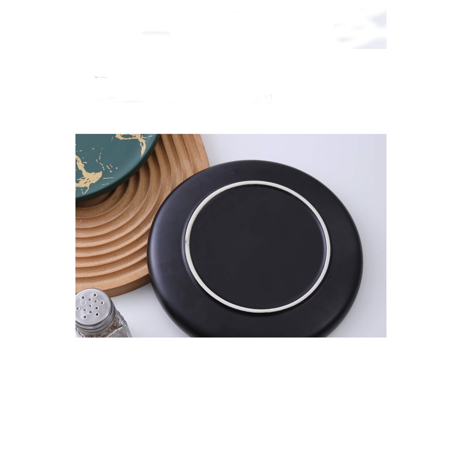 NZPOST Piatti Piani Piatto da antipasto in Ceramica da 8 Pollici, Piatto Piano Rotondo con Struttura in Marmo Piatti da Portata Classici per Pizza, Bistecca (Bianco, Confezione